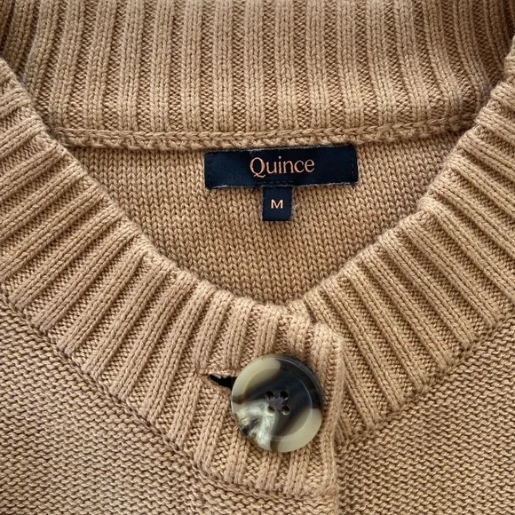 Quince Organic Cotton Cropped Cardigan Sweater Camel Brown Faux Horn Button Sz M - Picture 12 of 16
